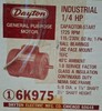 [ NEW ] DAYTON GENERAL PURPOSE MOTOR , 1/4 HP, 115/230V, 1PH 6K975C [ IH ] gallery