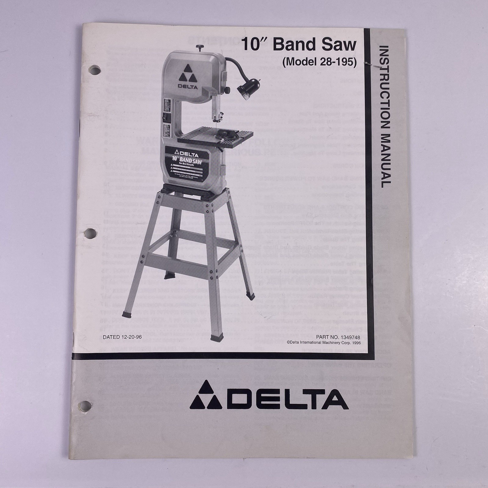 Delta 10" Bench Band Saw 28-195 Instruction Manual gallery