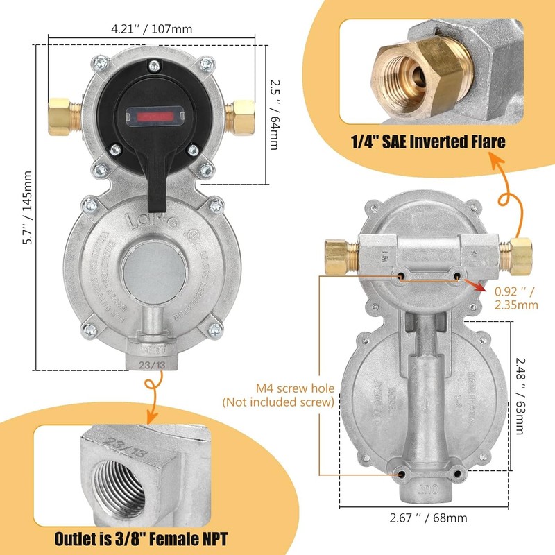 2 Stage Changeover Propane Regulator with Two 18" RV Pigtail Propane Hoses new gallery