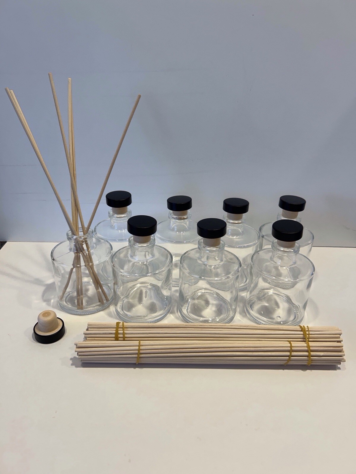Glass Reed Diffuser Round Bottle Set Of 8 Clear 6 Oz With Lids & Reeds New gallery