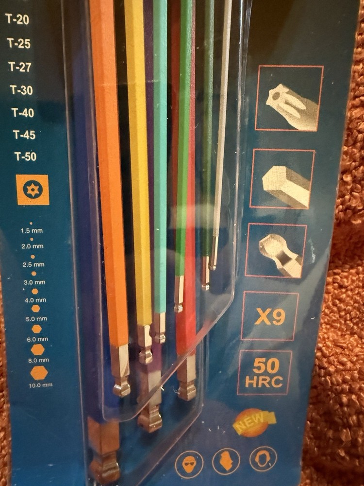 9 Piece Ball Point Hex Key Tool Set Color Chrome Vanadium Steel JJH9011 New