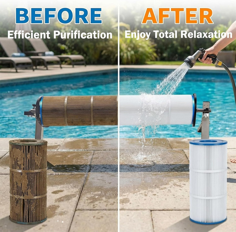 Pool Filter Cleaning Stand,Stainless Steel Pool Cartridge Filter Cleaner,360°Fre gallery