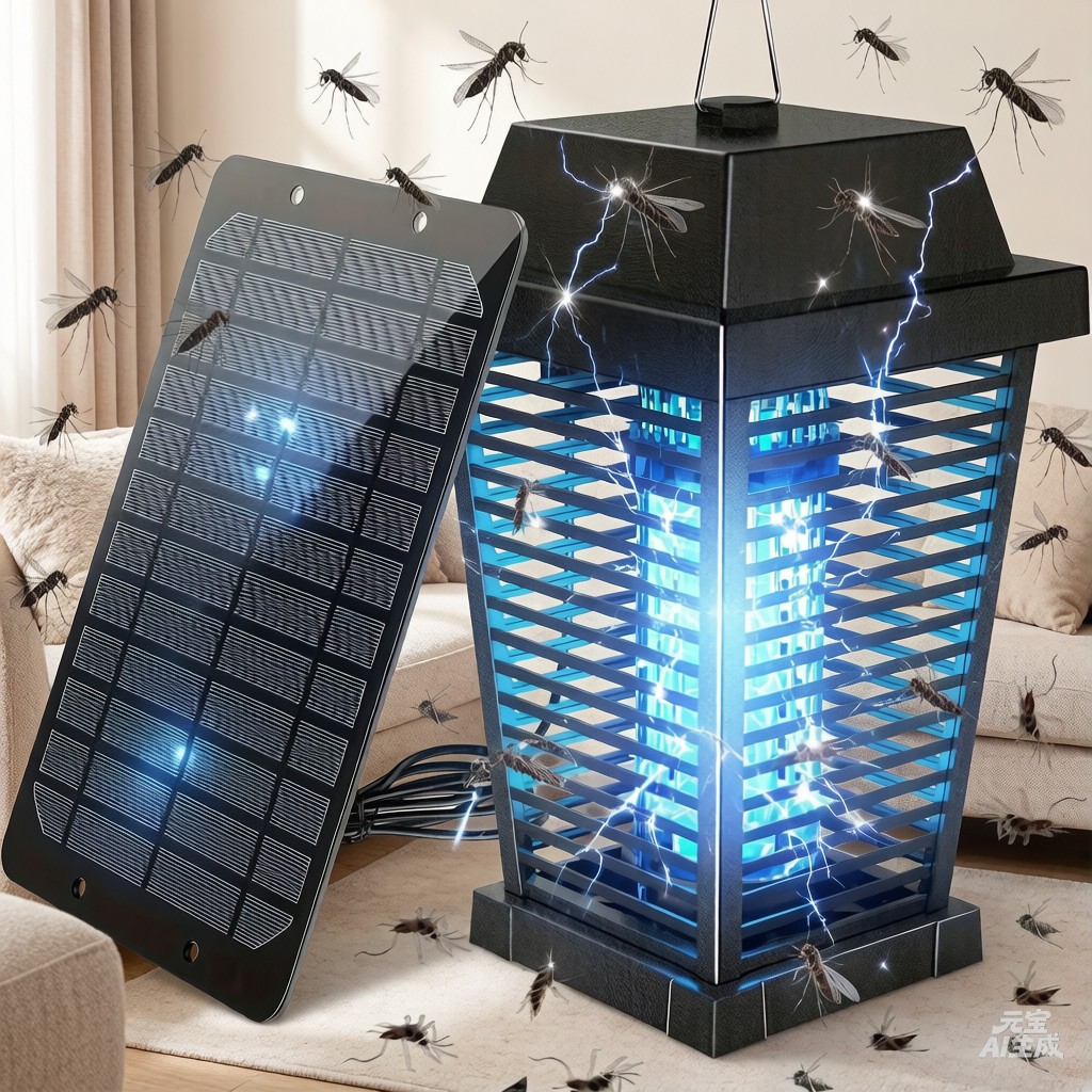 Solar Bug Zapper 4500V Electric Mosquito Zapper Fly Zapper Indoor + Solar Panel gallery