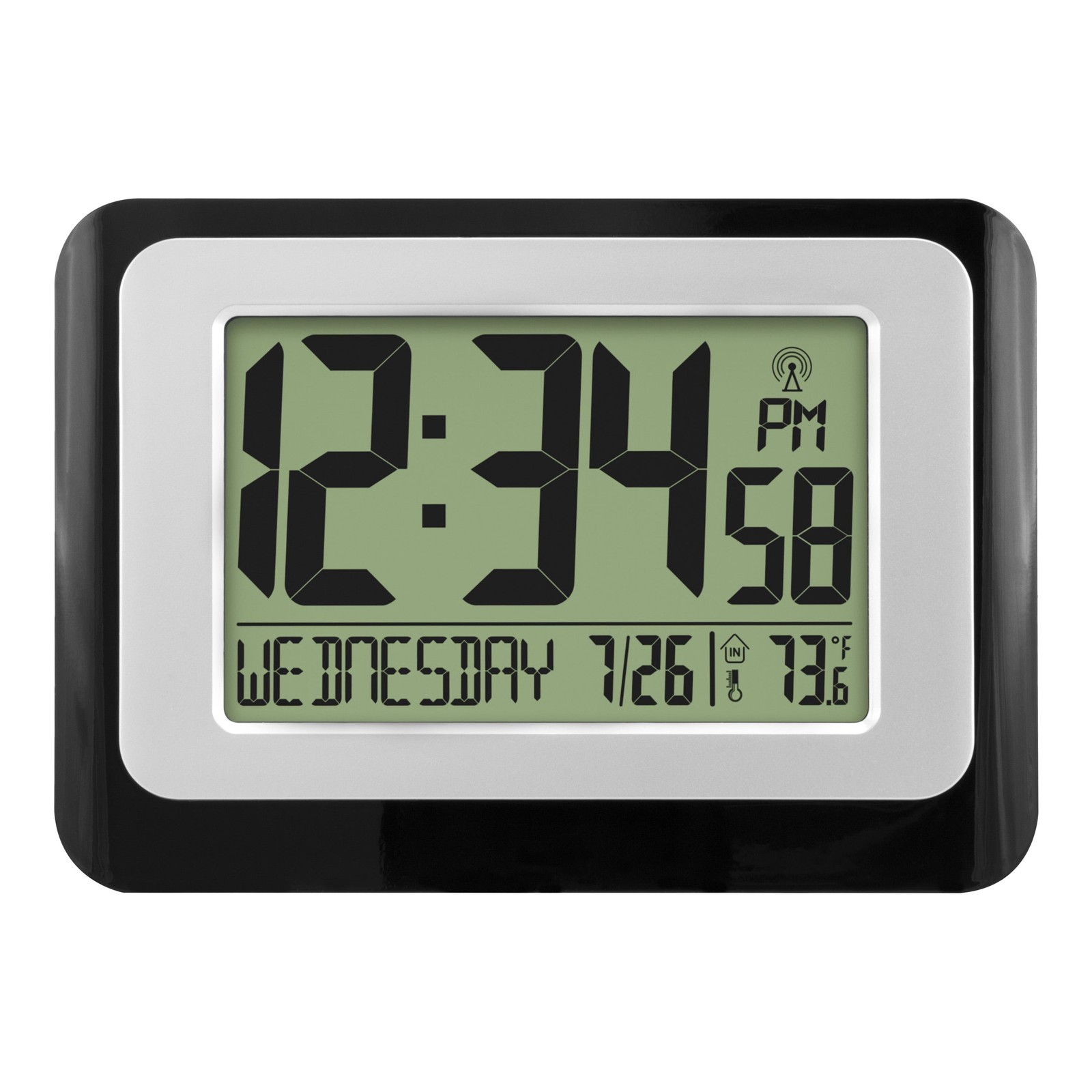 Black Atomic Digital Calendar Desk Alarm Clock with Temperature, W88631 gallery