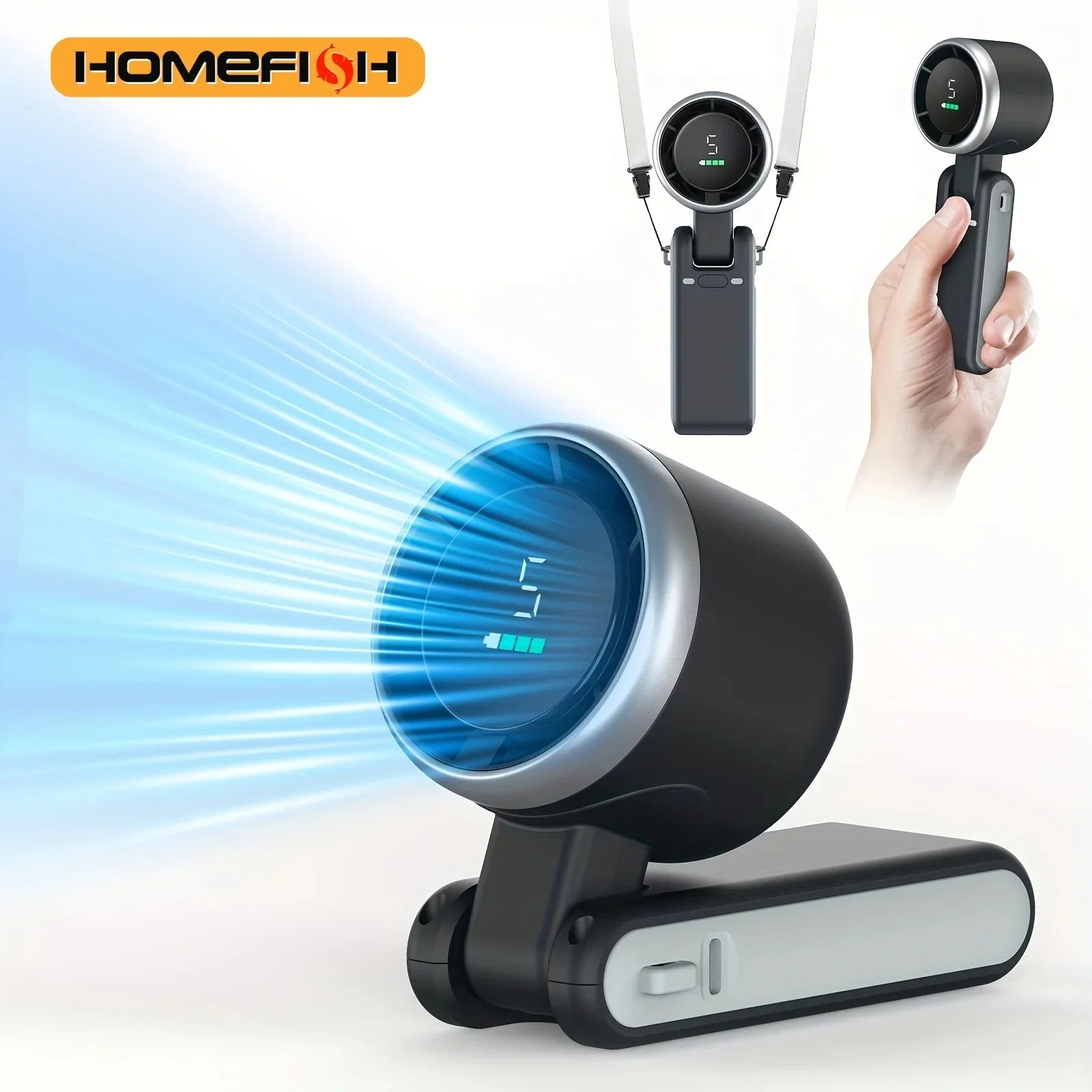 10 Hours Mini Portable Handheld Turbo USB Rechargeable Cooling Fan Up W/ Lanyard gallery