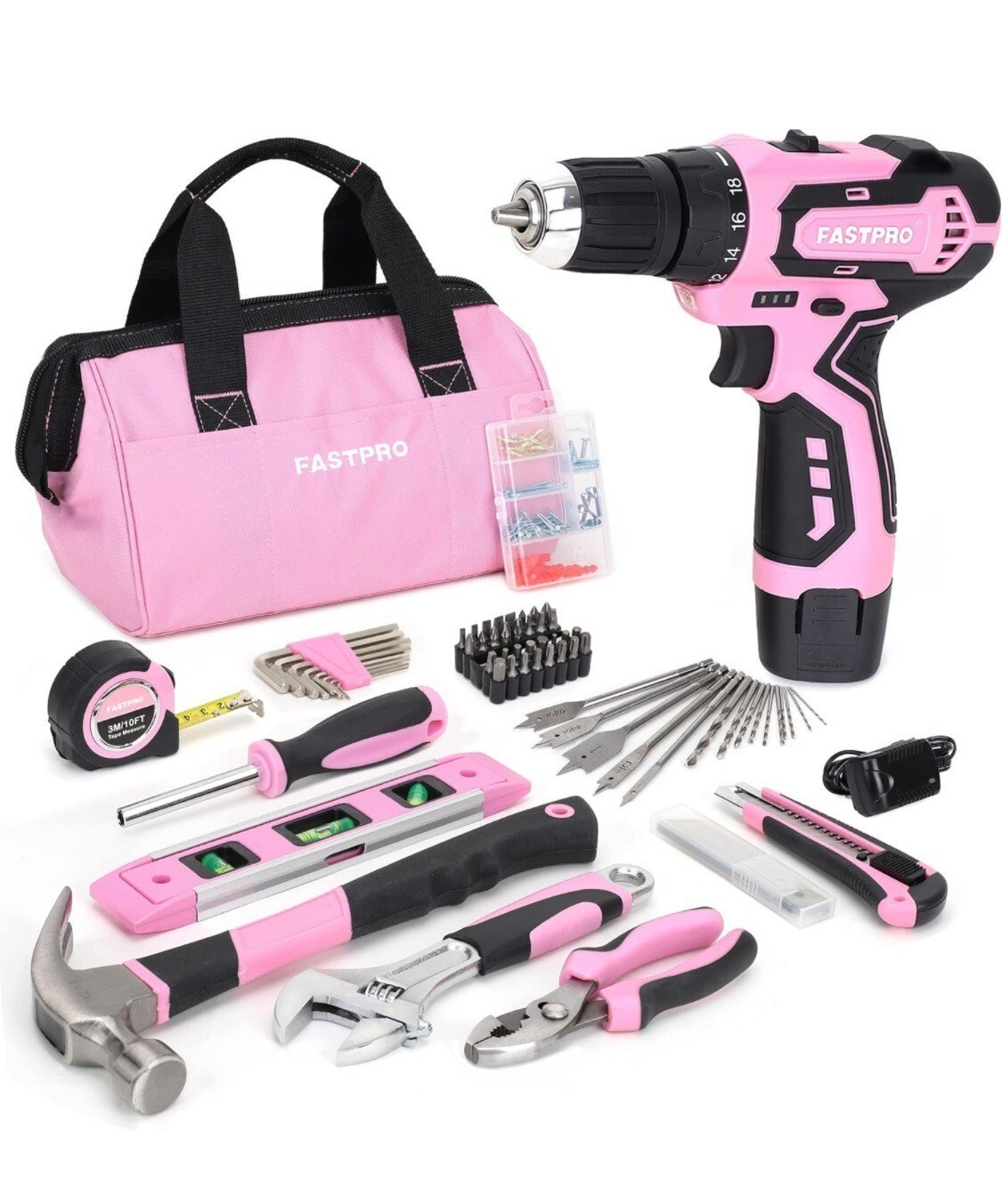 175-Piece 12V Pink Drill Set, Cordless Lithium-ion Driver and Tool Kit gallery