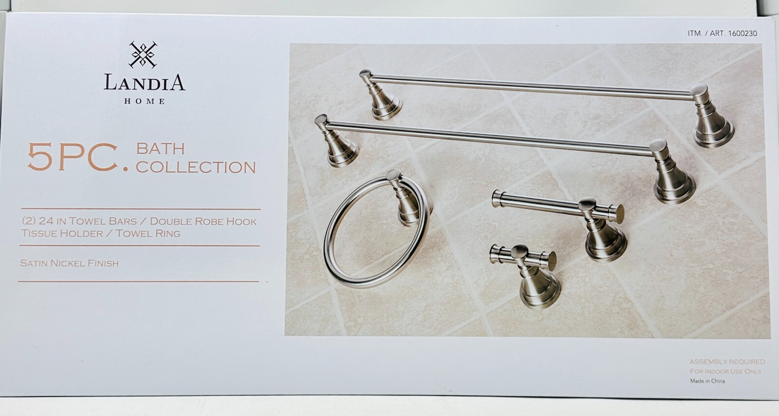 Landia Home 5-Piece Bath Collection Set Brushed Satin Nickel Finish~2 Towel Bars gallery