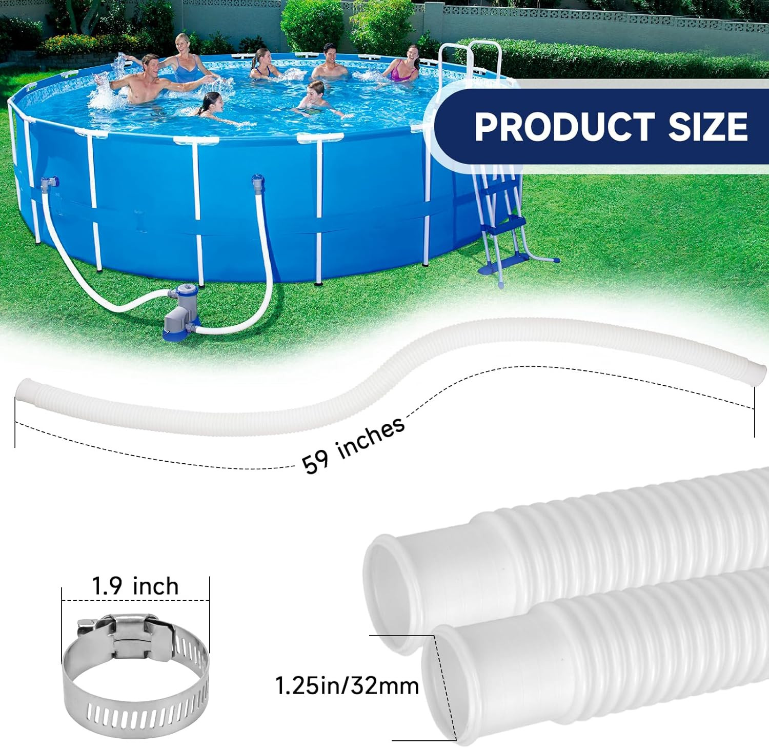 Pool Hoses for above Ground Pools, 2 Pack 1.25 X 59 Inch Pool Filter Pump Hoses, gallery