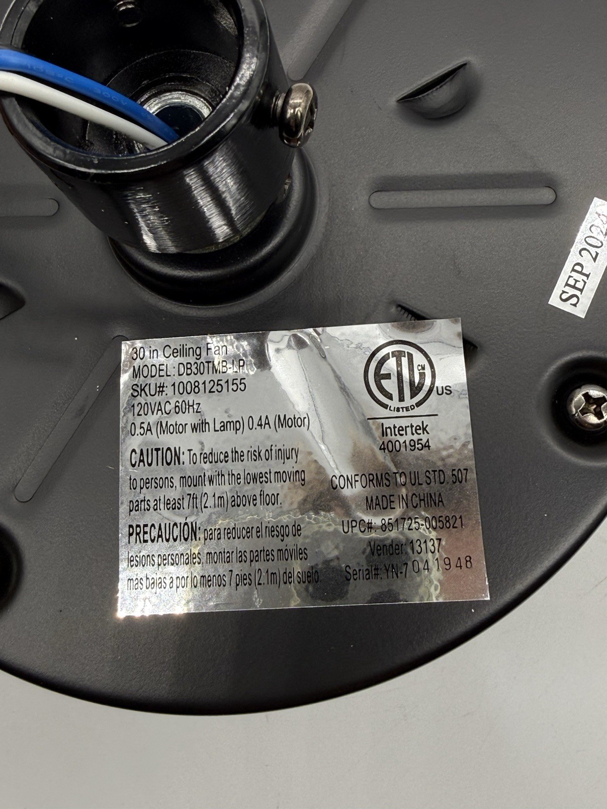 Hampton Bay Triplicity 30” Ceiling Fan Motor Assembly Part C DB30TMB-LP gallery