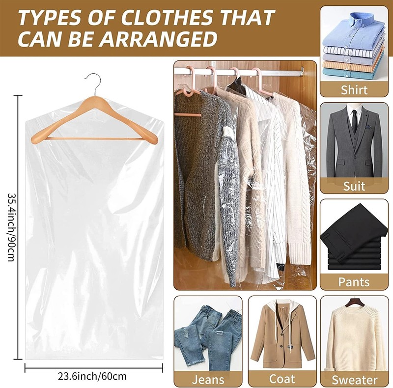 10× Clear Hanging Dust-proof Clothes Bag Suit Dress Coat Garment Storage Cover gallery