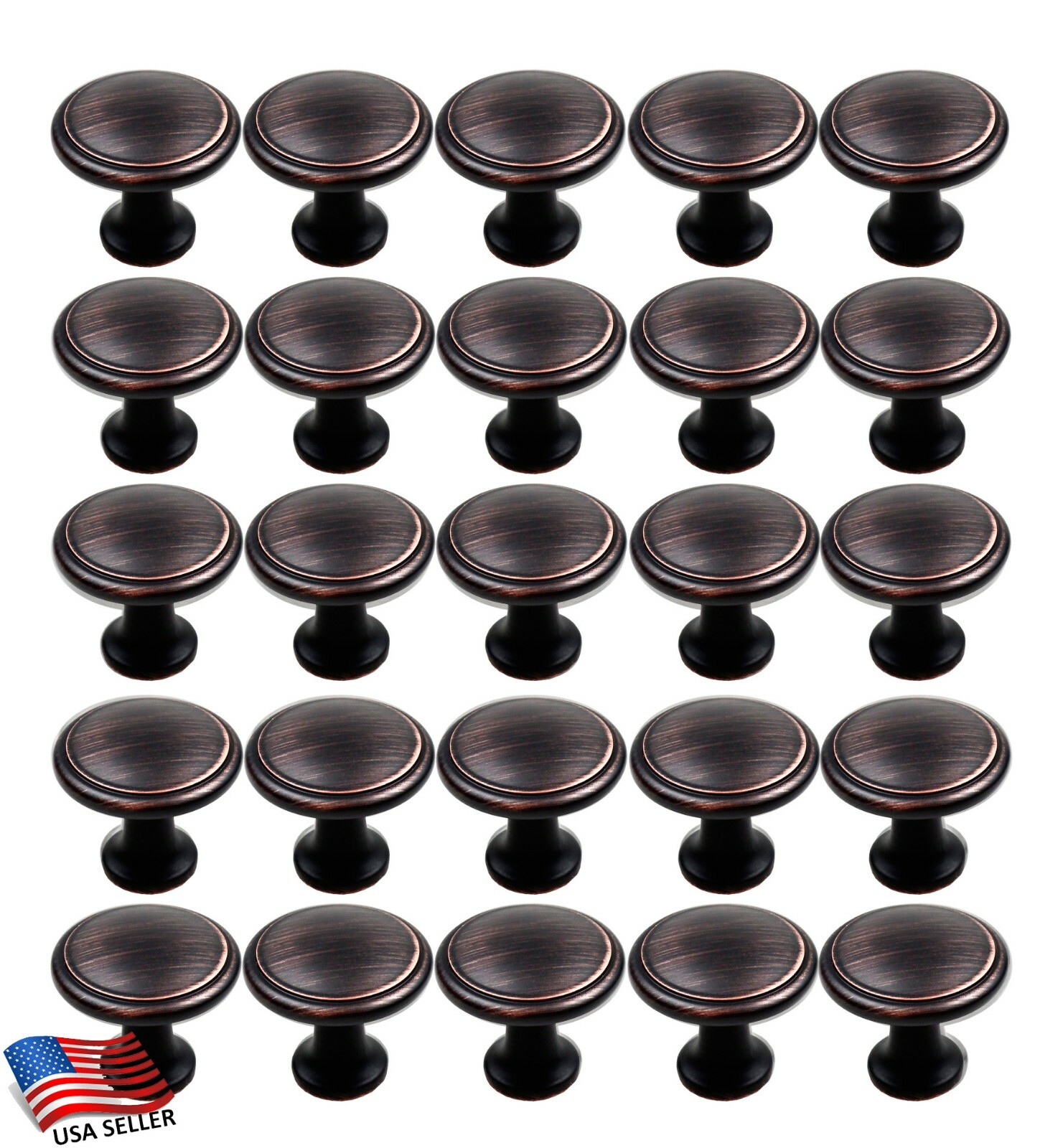 25 Pack Round Disk Knobs *Oil Rubbed Bronze* Kitchen Bath Cabinet Pull Handles gallery