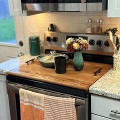 Solid Red Oak Stove Top Cover – Custom Fit Stove Top Board with Black Handles