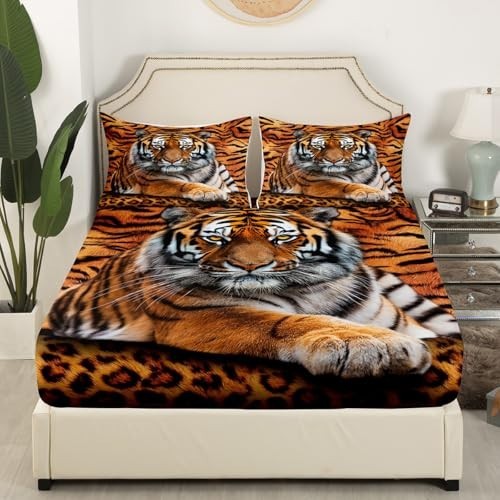 3D Tiger Print Twin Fitted Sheet Set - Wild Animal Bedding for Kids & Teens, Sof gallery