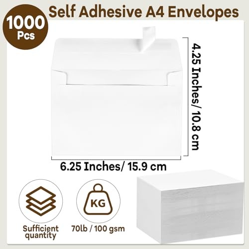 1000 Pcs Envelopes with Self Adhesive 4.25x6.25 In White Invitation A4 gallery