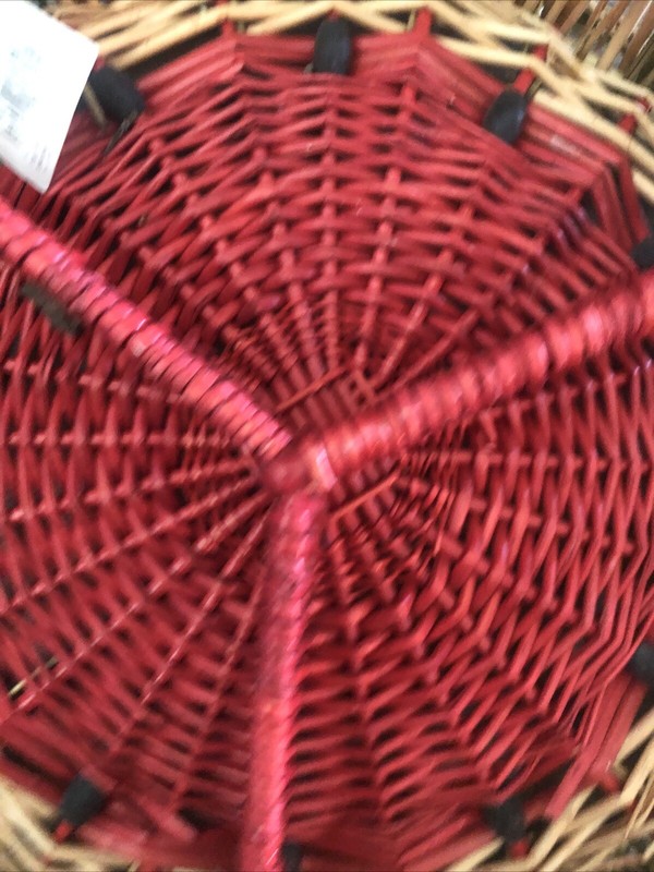 Watermelon Serving Basket 3 Sections Beige Red Black Wicker 14.5 Dx3” H NEW gallery