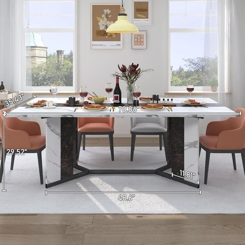 71 Inch Large Rectangular Dining Table for 6-8 People Dining Table with Marble gallery