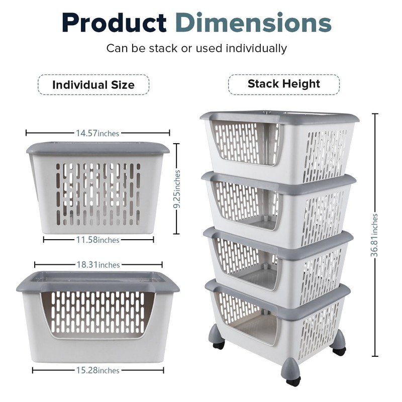 Idotry 4-Packs Plastic Stackable Storage Bins - Large Storage Basket with Wheels gallery