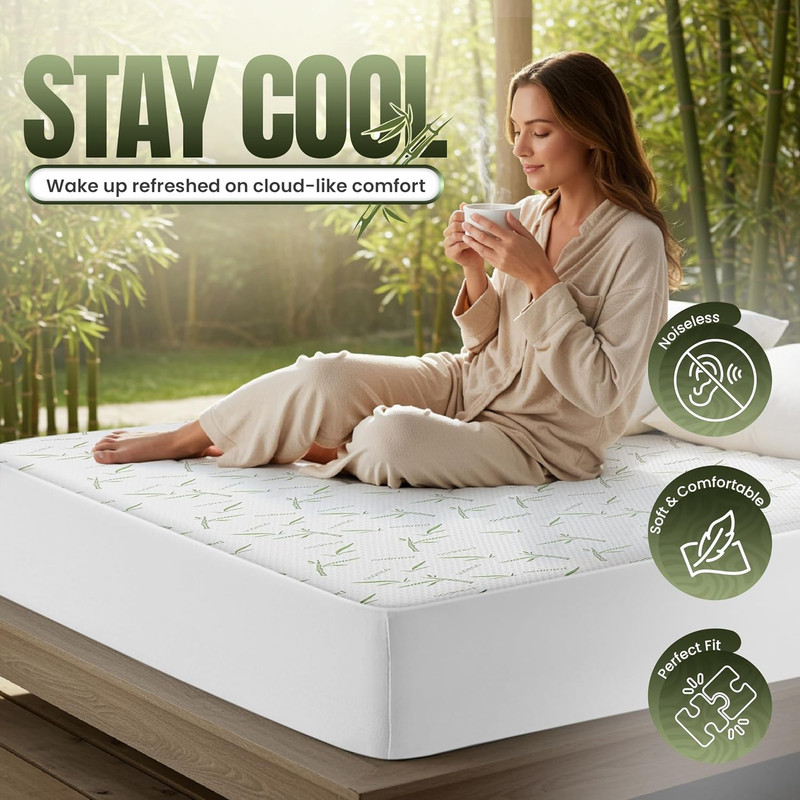 Waterproof Mattress Protector Queen Size Bed, Premium 200 GSM Bamboo Viscose Coo gallery