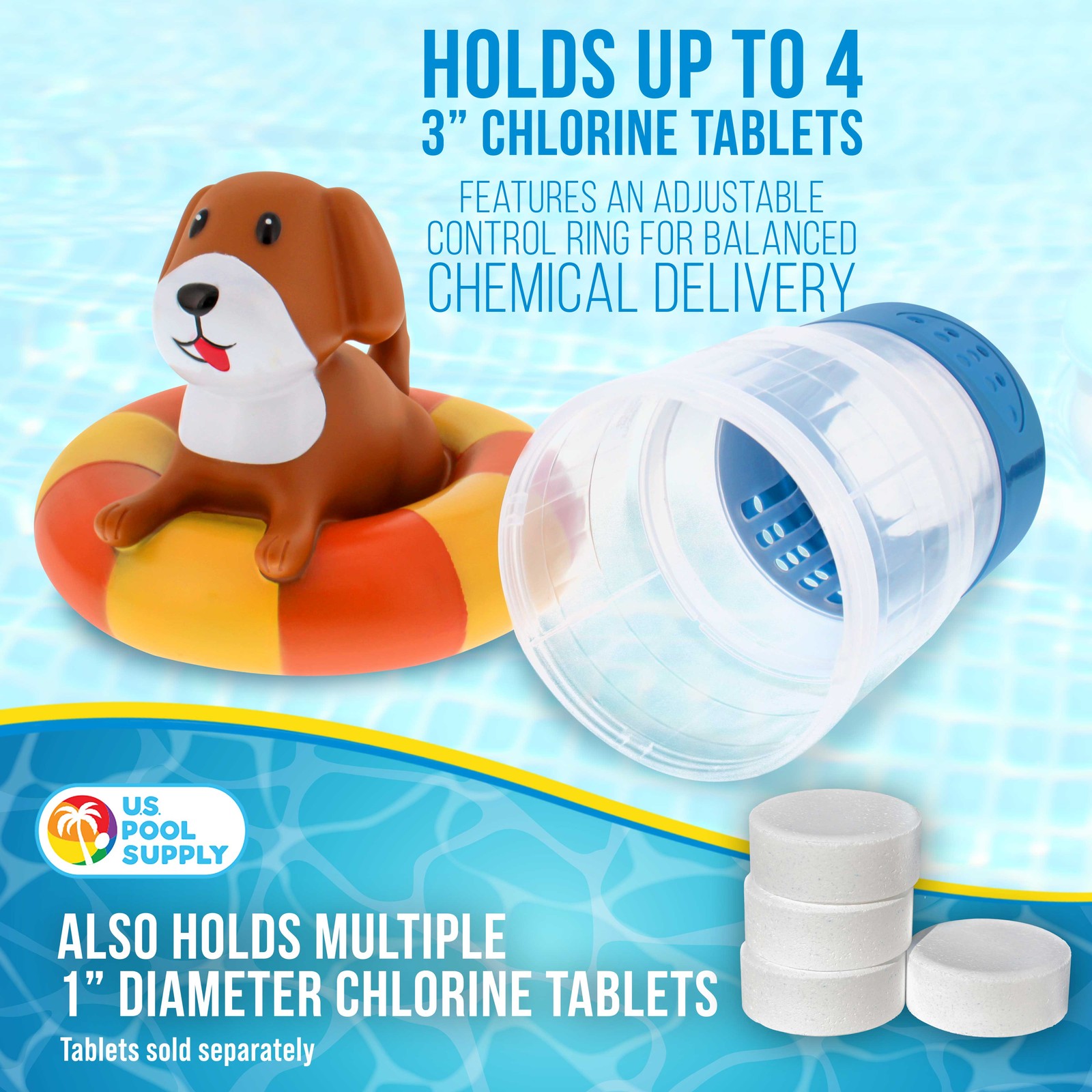 U.S. Pool Supply Puppy Dog Floating Pool Dispenser, Holds 3" Tablets gallery
