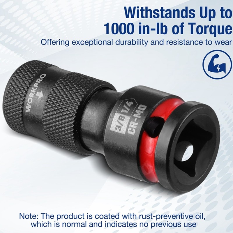 WORKPRO 3/8" Square to 1/4-in Hex Quick Release Bit Holder Impact Socket Adapter gallery