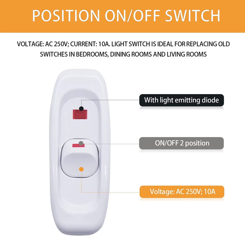 1 Pack Appliance Switch On/Off Button Table Lamp Desk Light In-Line Switch Cord gallery