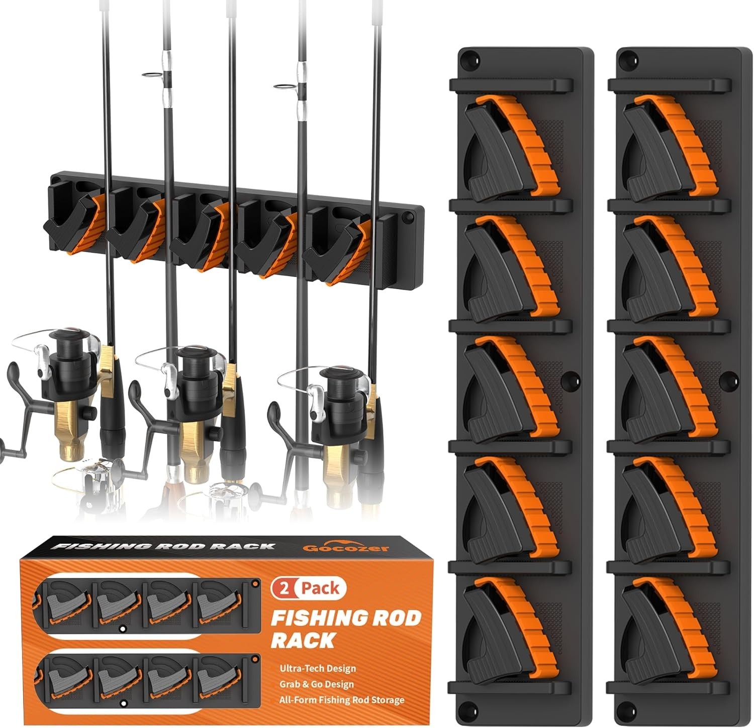 Fishing Rod Holder for Garage Wall, Vertical Fishing Pole Rack with TPE Soft Pad gallery