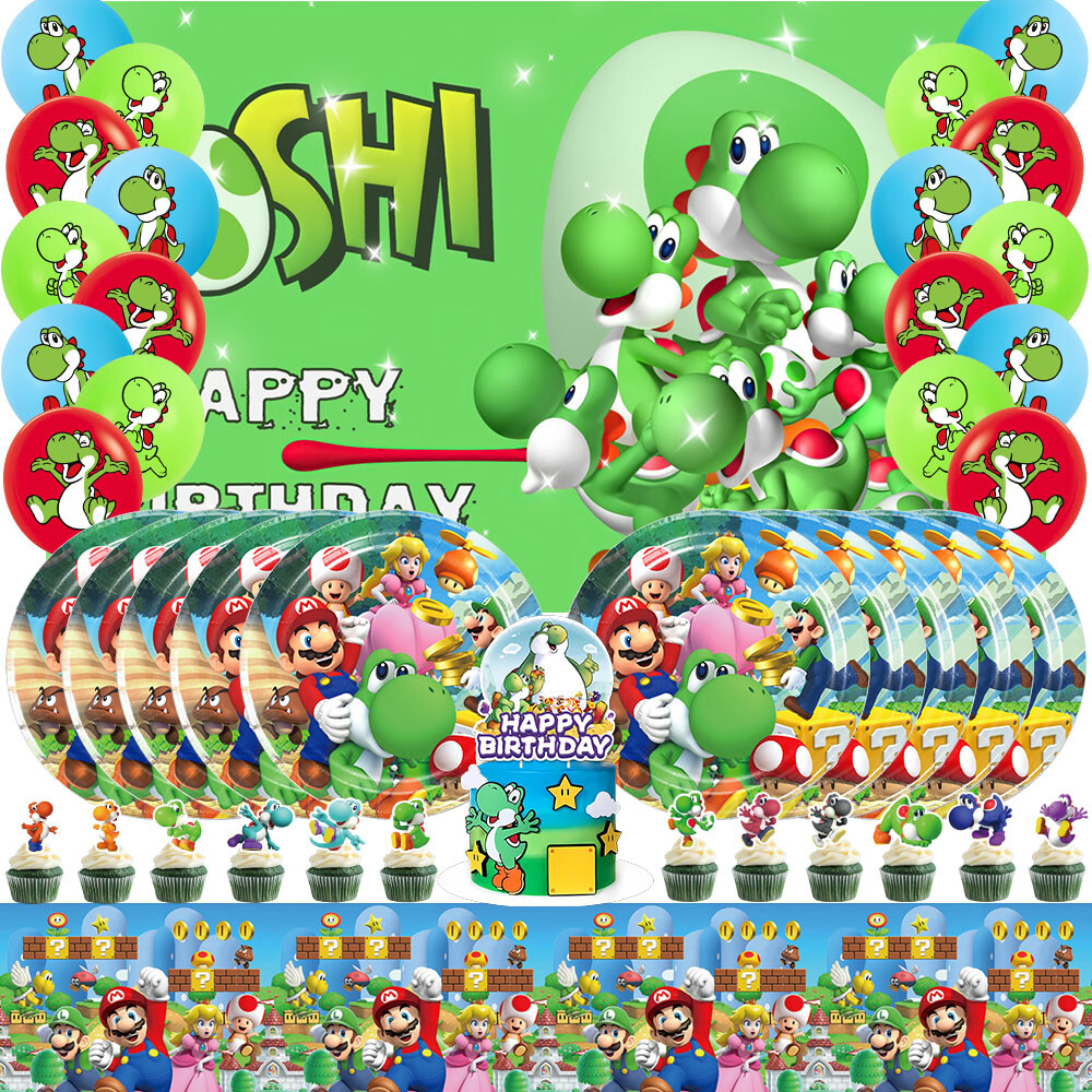 Yoshi Birthday Decorations Party Supplies Set Plates Balloon Cake Toppers Banner gallery