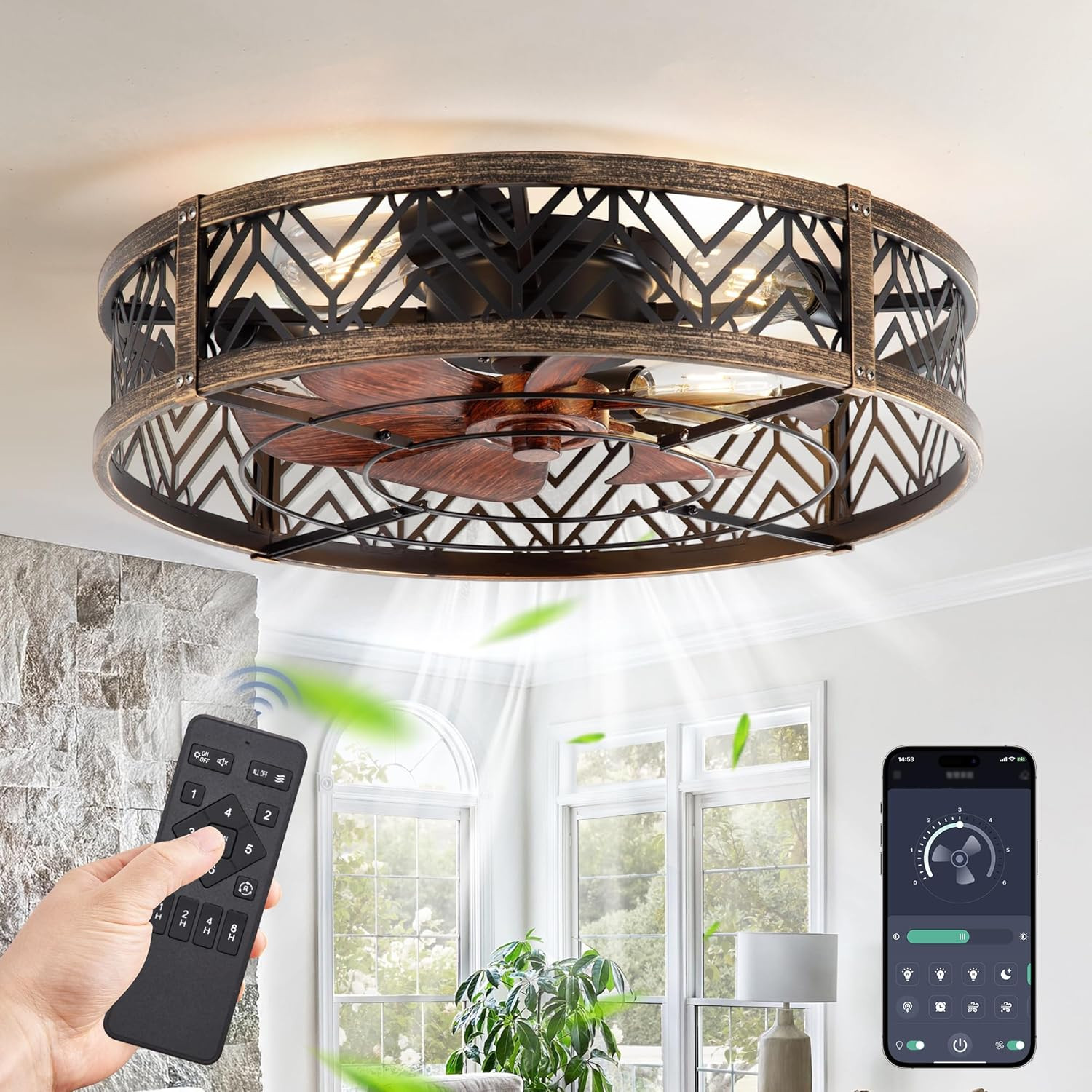 23" Bladeless Ceiling Fan with Light, Remote & App Control, Ultra Quiet Motor gallery