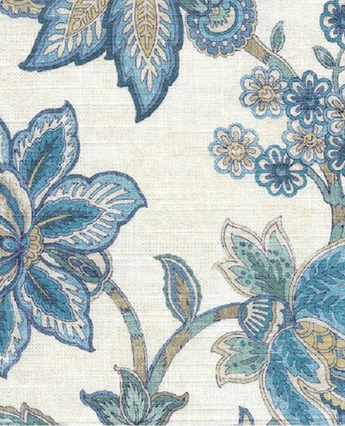 2 DRAPES CASPIAN TRAIL a Jacobean in Clear Blues 100% Cotton Screenprinted gallery