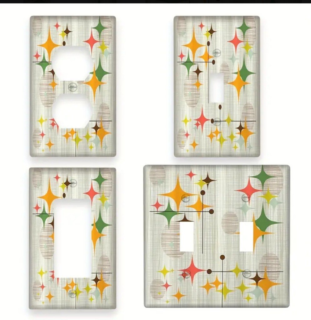 Wall Plate Single Switch Cover MCM Pattern Design MID CENTURY MODERN With Screws gallery