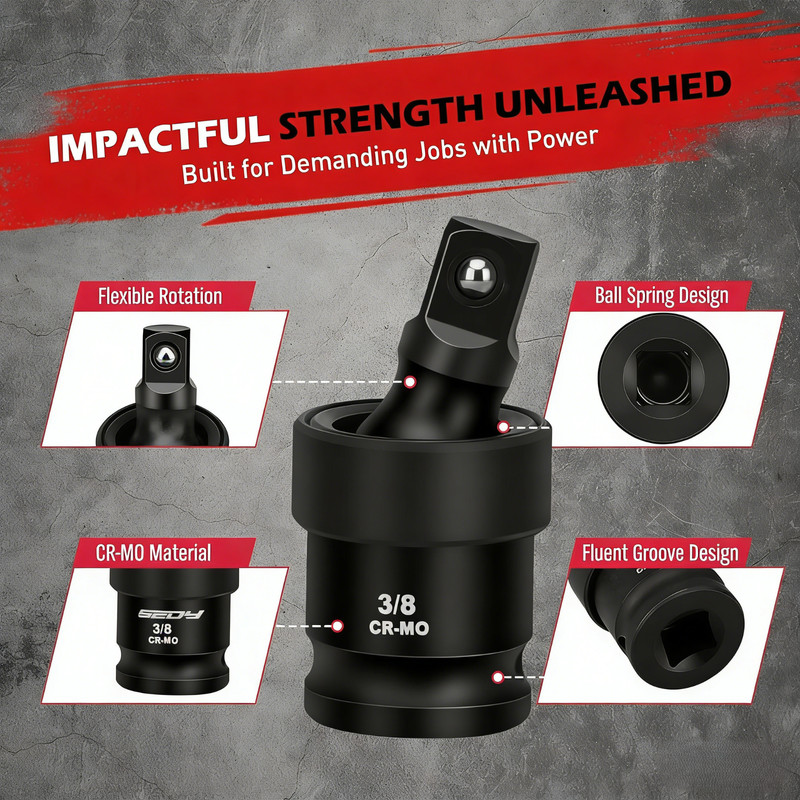 3 PC Pneumatic Impact Universal Joint Socket Set Swivel Ball 1/2" 3/8" 1/4" gallery