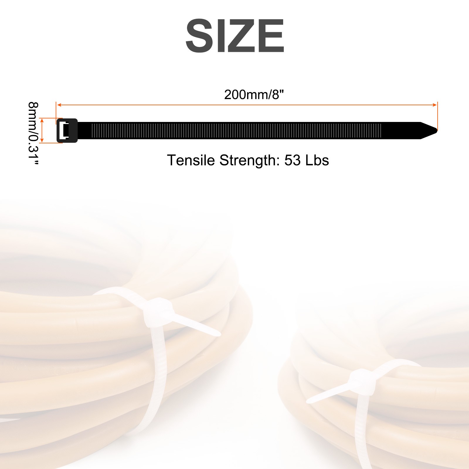 250pcs 8" 53 Lbs Cable Zip Ties Self-Locking Small Nylon 5/16", Black gallery