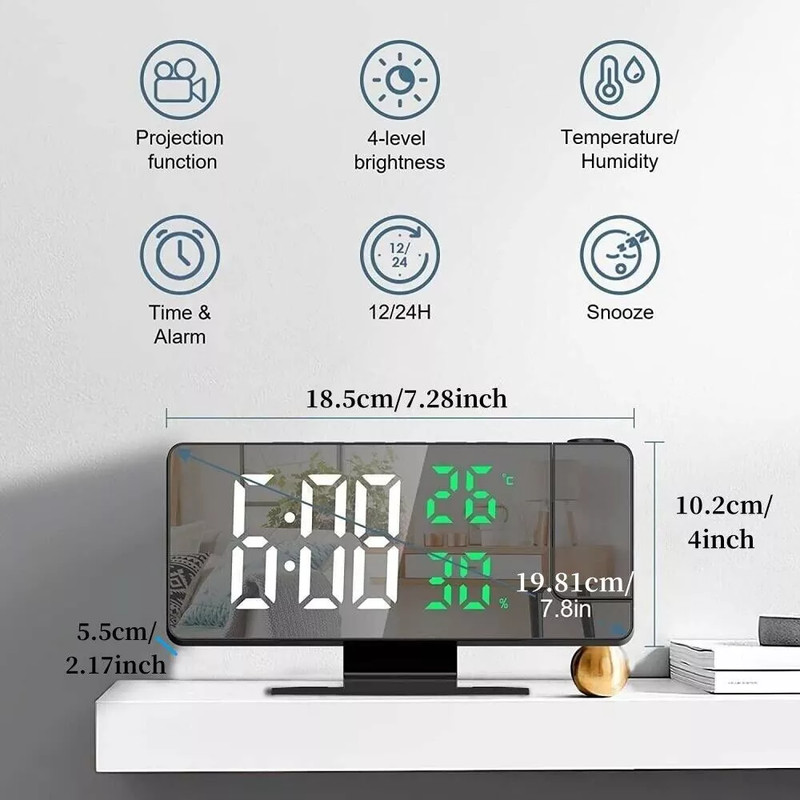 7.8" LED Digital Projector Projection Snooze Dual Alarm Clock Timer USB A+ gallery