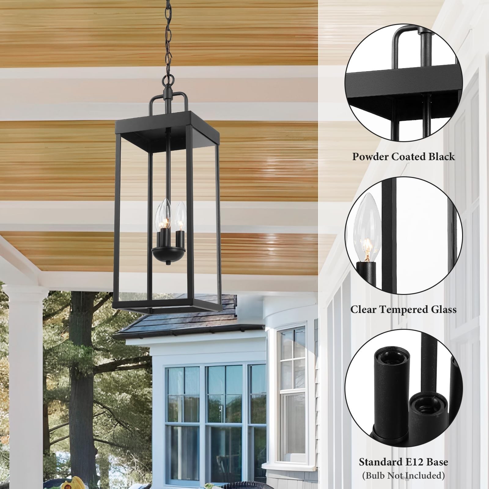 Large Outdoor Pendant Lantern Light Fixture for Front Porch, 24 Inch 3-Light ... gallery