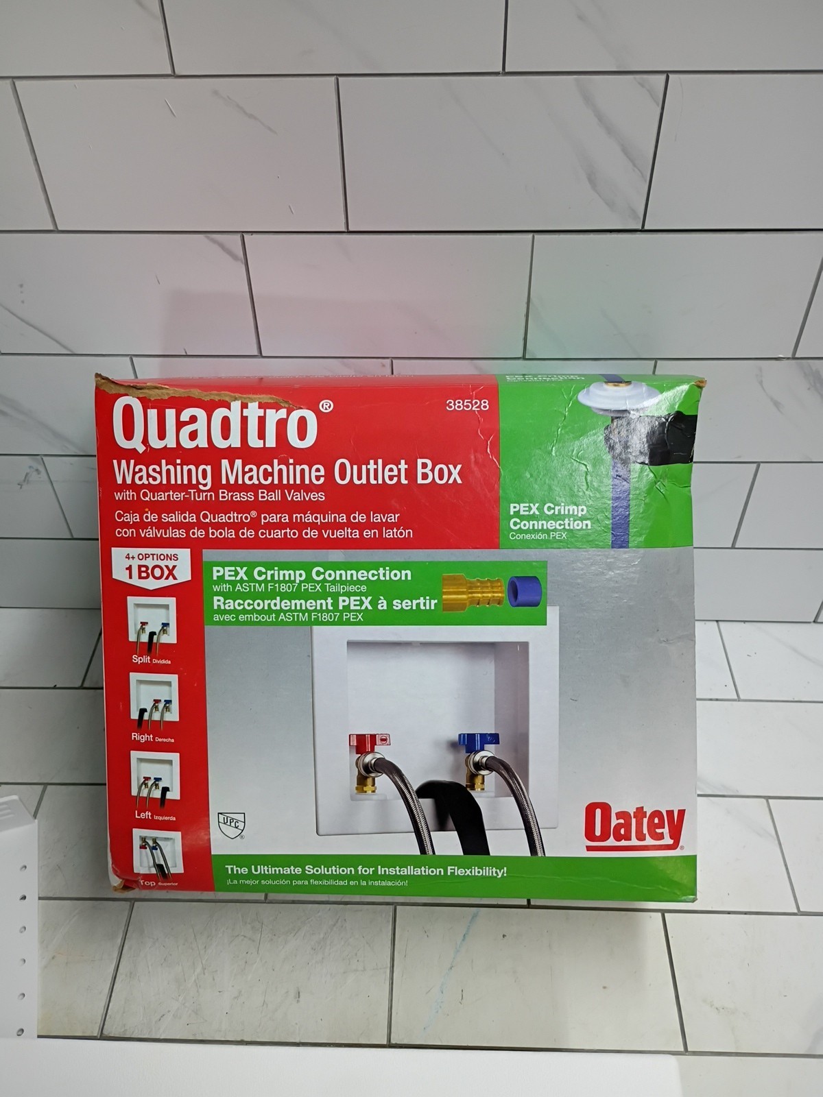 Oatey Quadtro Washing Machine Outlet Box pex crimp 1/4" Turn x 2" Hub 38528 gallery