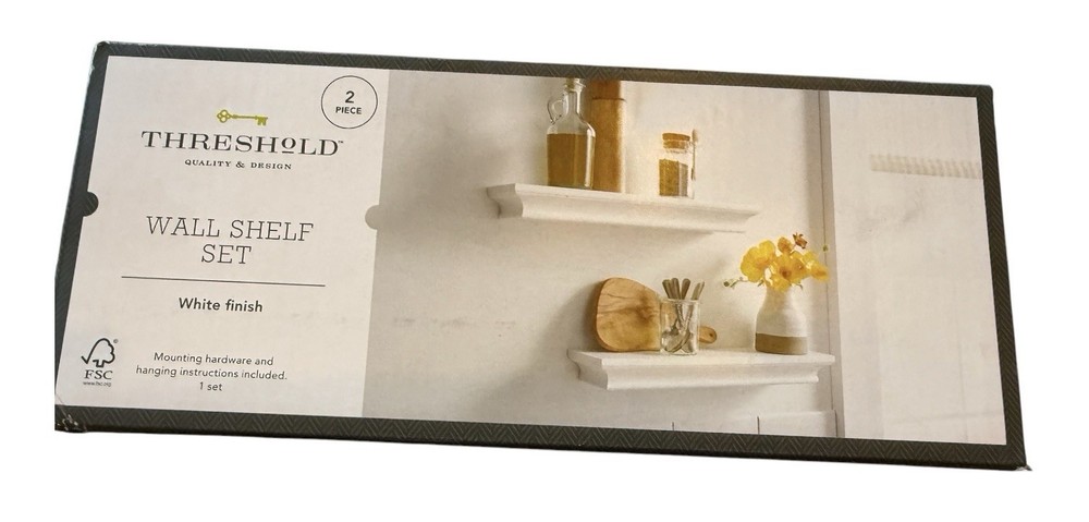 Threshold 2 Piece White Wall Shelf Set 15.75” Floating Ledge Shelves New