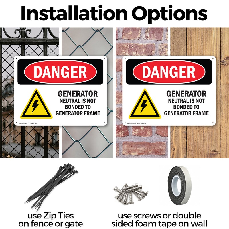 (2 Pack) Generator Neutral Is Not Bonded OSHA Danger Sign Decal Metal Plastic gallery
