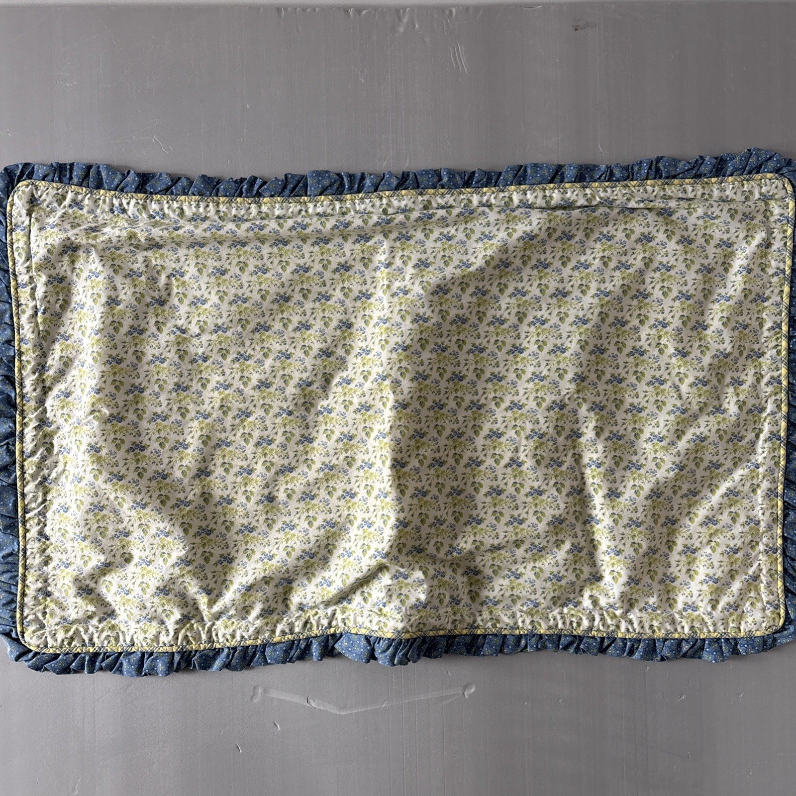 Laura Ashley King Pillow Sham Ruffle Edge Ivory Blue Tiny Floral Print Cottage gallery