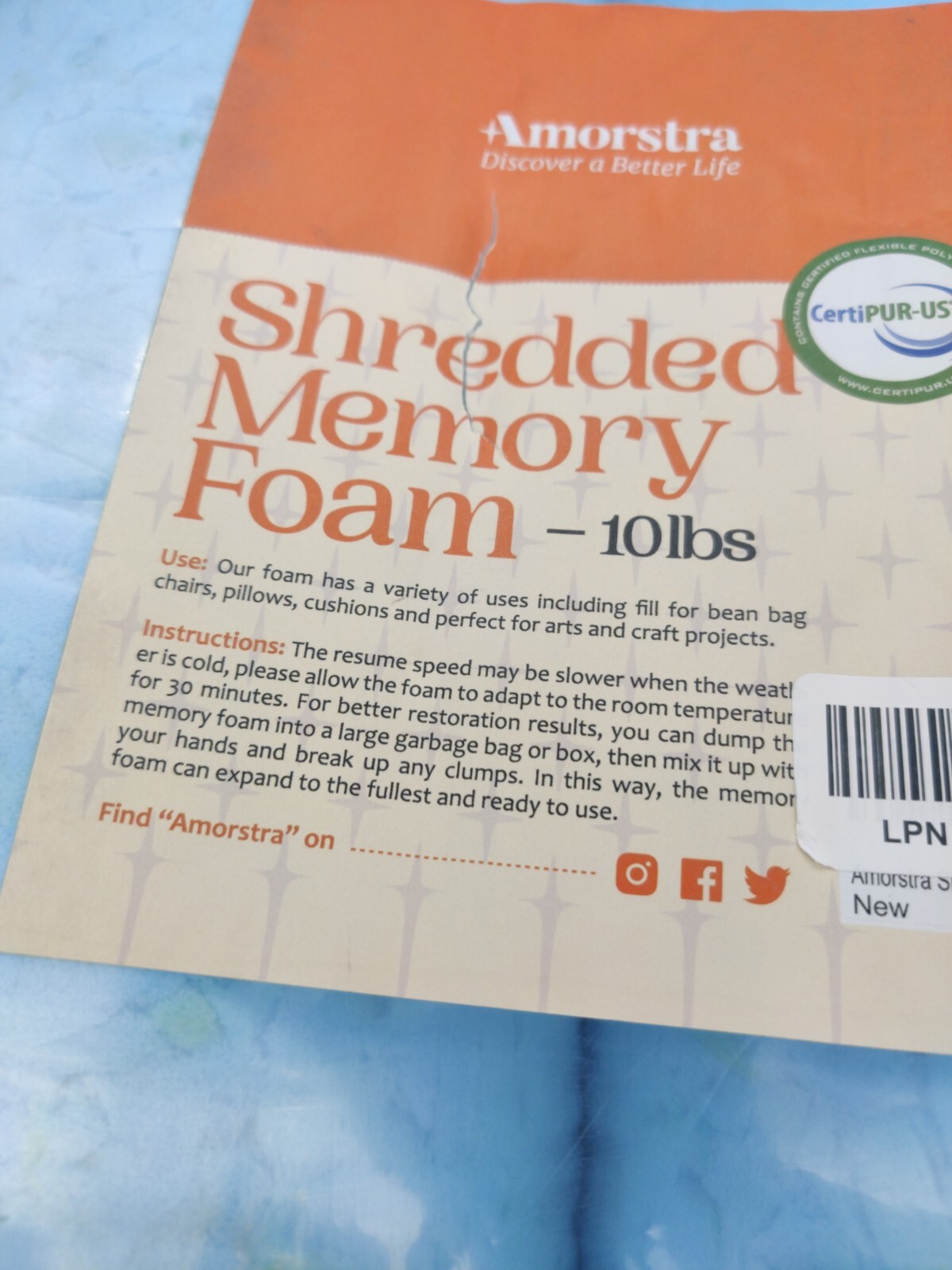 Amorstra Bean Bag Filler Shredded Memory Foam Filling 10 Pounds, 5lbs×2, Blue gallery