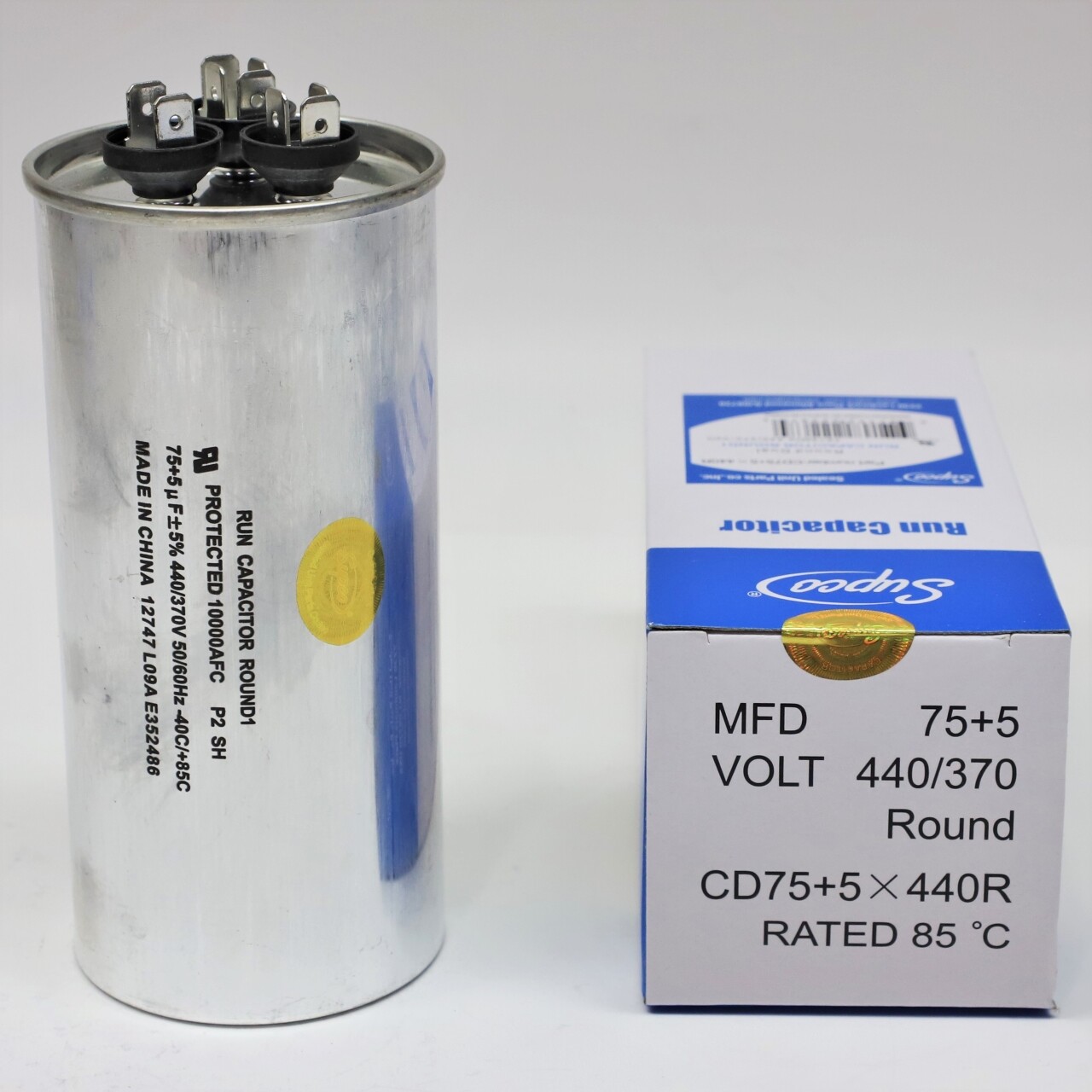 Supco CD75+5X440R HVAC Motor Round Dual Run Capacitor 75 + 5 MFD 440 Volts gallery