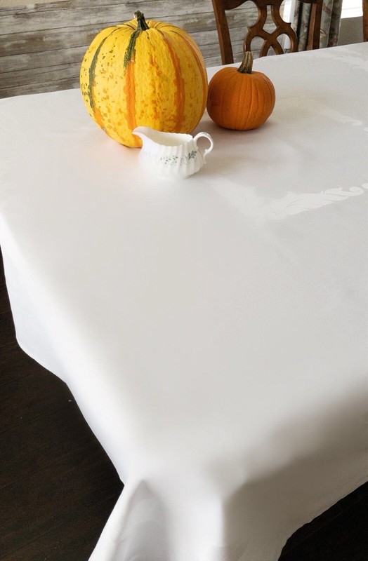 Tablecloth 64” square White Baroque Damask , Restaurant, wedding, communion gallery