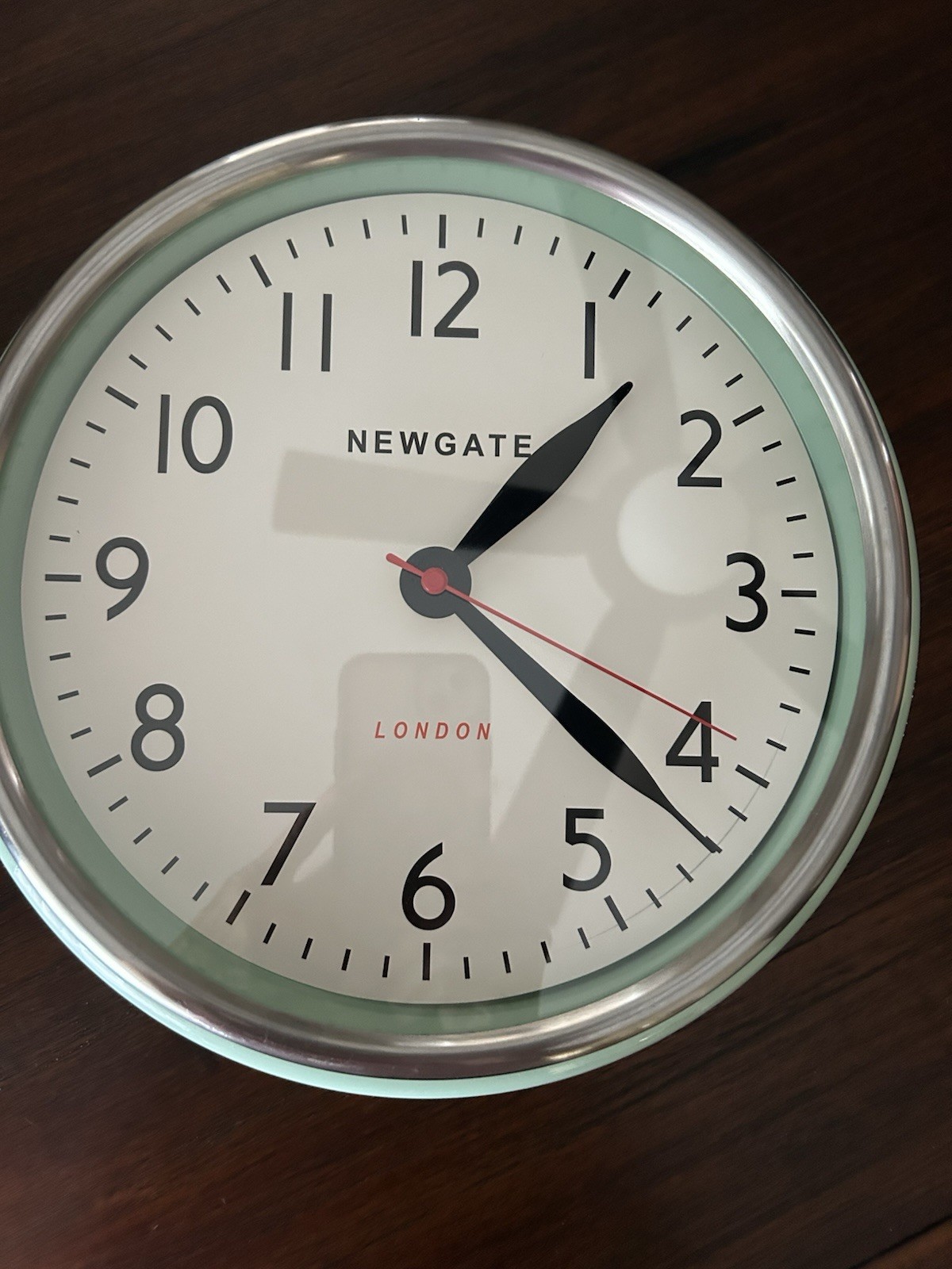 Newgate Round Analog Wall Clock Mint Green Silver Rim Arabic Numerals Quartz gallery