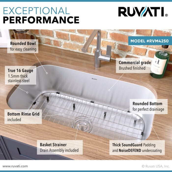 Ruvati 30-inch Undermount 16 Gauge Single Bowl Kitchen Sink- RVM4250 gallery