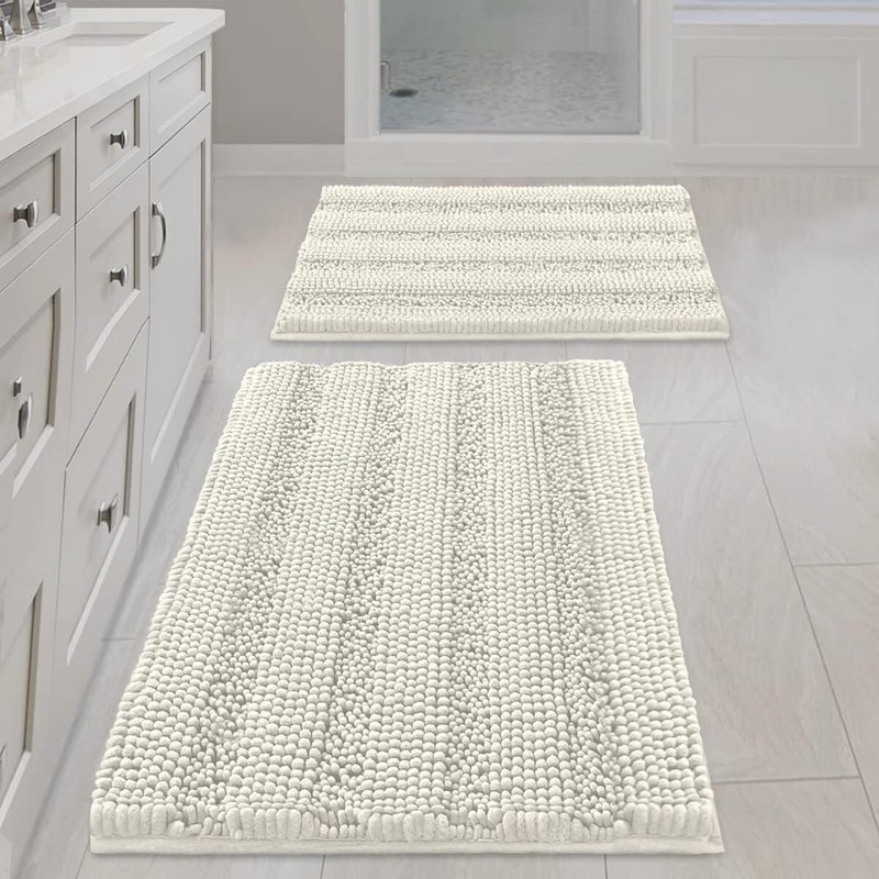 Extra Thick Chenille Bath Mat Set Non Skid Striped Bathroom Rugs Soft Absorbent gallery