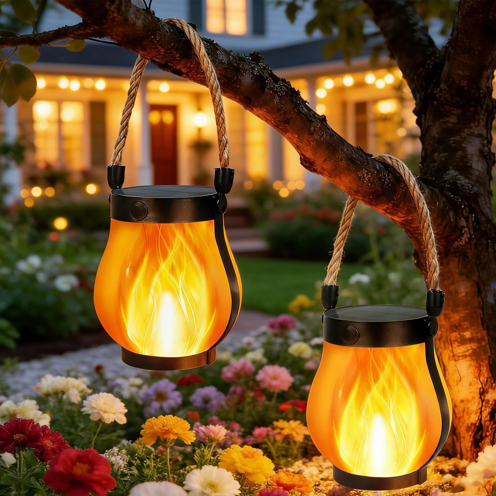 Gen2 Solar Lanterns Outdoor Waterproof, 2Pack Flickering Flame Light Hanging ... gallery