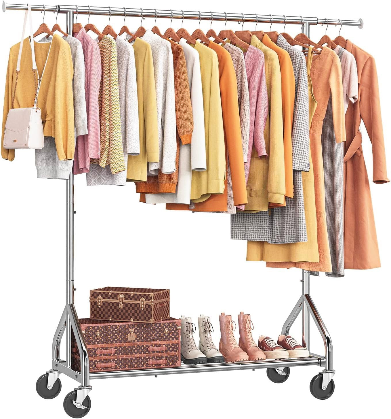 Sturdy 450 LBS Heavy Duty Clothes Rack with Wheels & Shelves for Any Room gallery