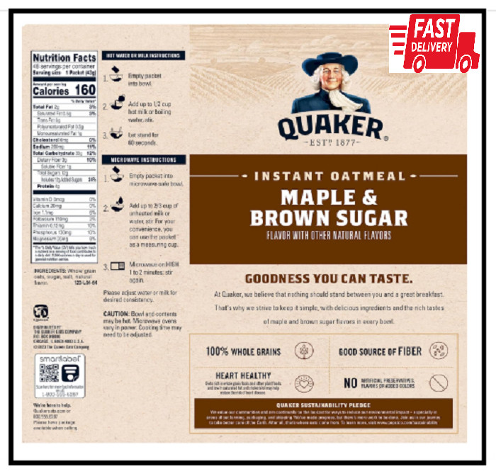 Quaker Instant Oatmeal, Maple & Brown Sugar, Individual Packets, 1.51 Ounce (Pac gallery