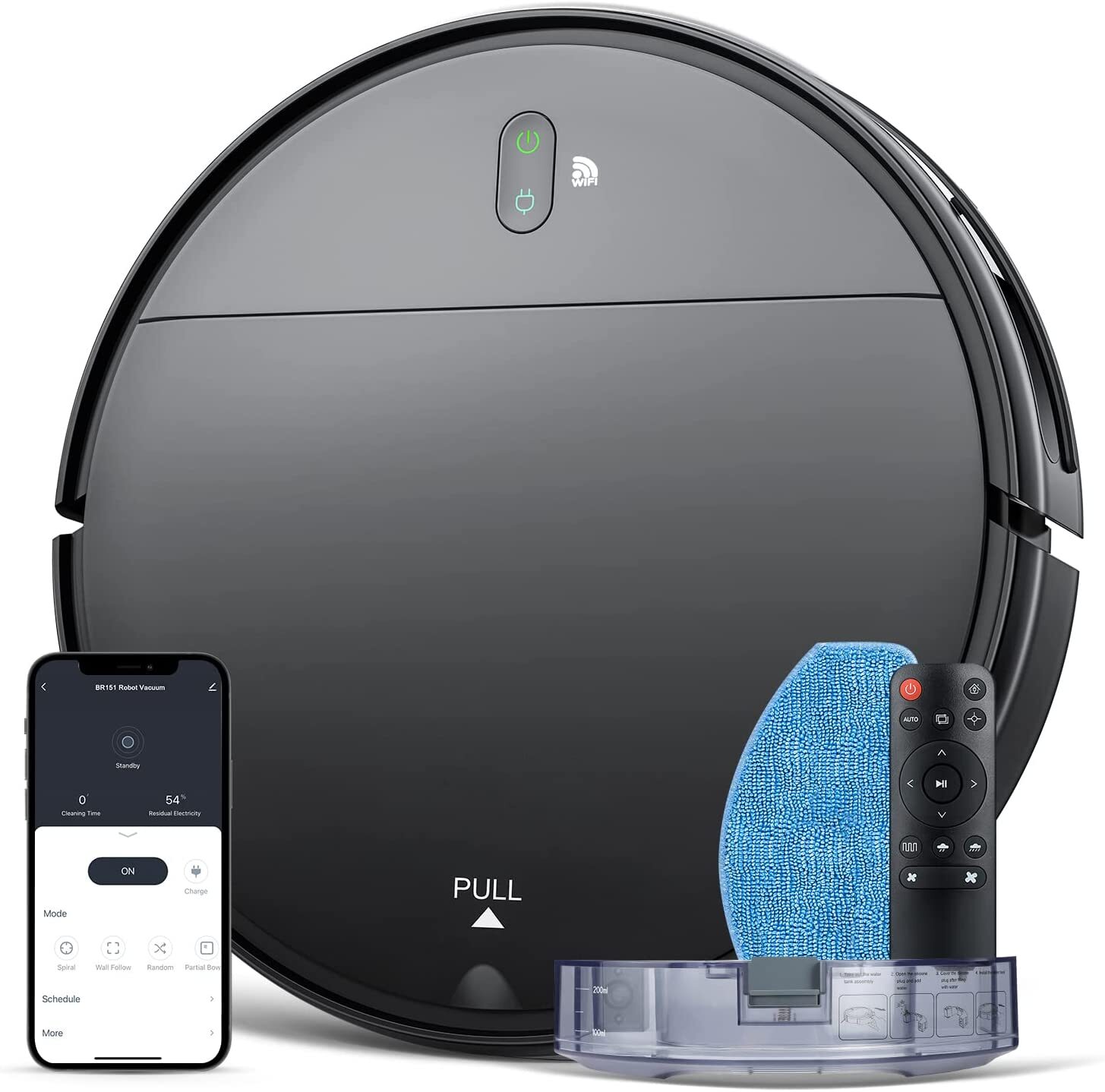 ZCWA Robot Vacuum and Mop Combo WiFi/App/Alexa 2 in 1 Mopping BR151 Black gallery