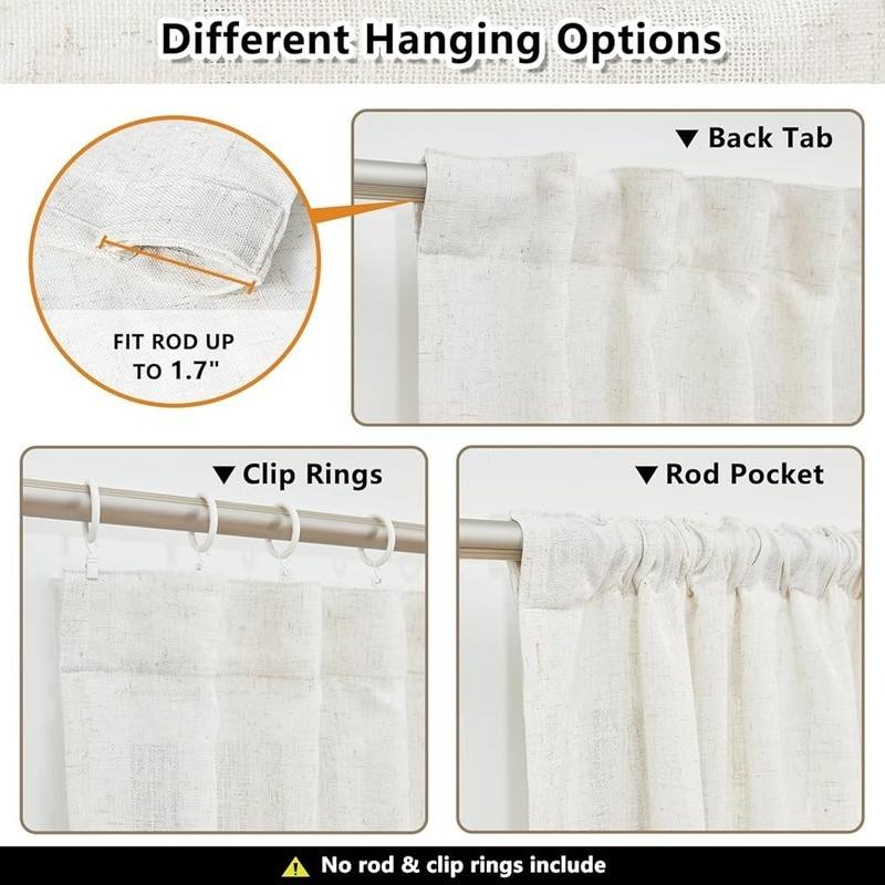 Light Filtering Semi Sheer Curtain Panels 2 Pack Linen Polyester Blend Drapes US gallery