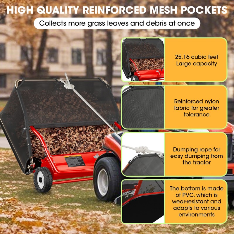 48" Lawn Sweeper Tow Behind Pull Behind Grass Sweeper Heavy Duty Leaf Collector gallery